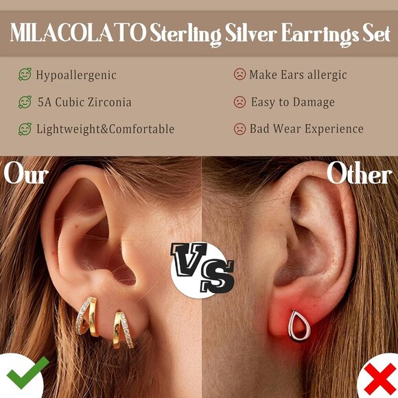 Luxurious Gift-Ready 14K Gold Plated Sterling Silver Earrings Set for Women - Picture 3 of 6